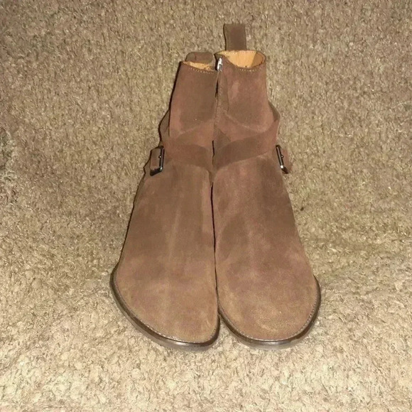 HUNTER-Refined Brown Suede-Side Zip Booties-Criss Cross Buckle-Sz 10-Excellent - Picture 3 of 6